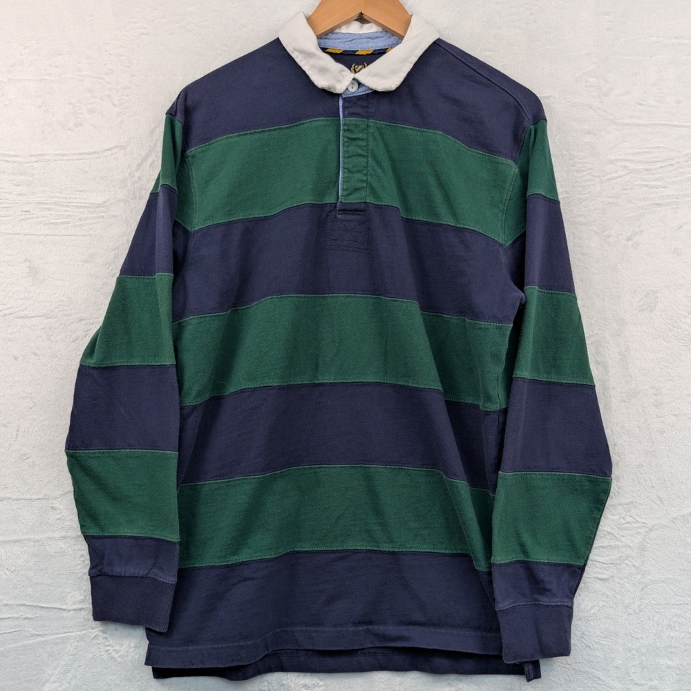 VTG Rugby Shirt Men's Medium Blue Striped Preppy Sporty Collegiate Old Money Y2K